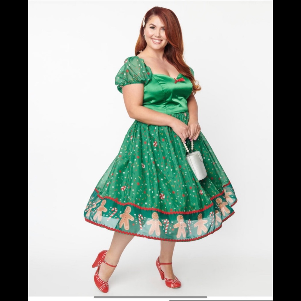 Unique Vintage Gingerbread Sprinkle Swing Dress Plus 3x Christmas 18 20